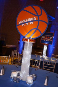LED Centerpiece with Custom Logo for Basketball Themed Bar Mitzvah