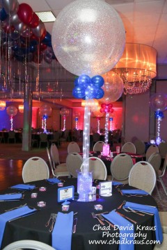 Blue Sparkle Balloon & Aqua Gems Centerpiece with LED Lights for Bnai Mitzvah