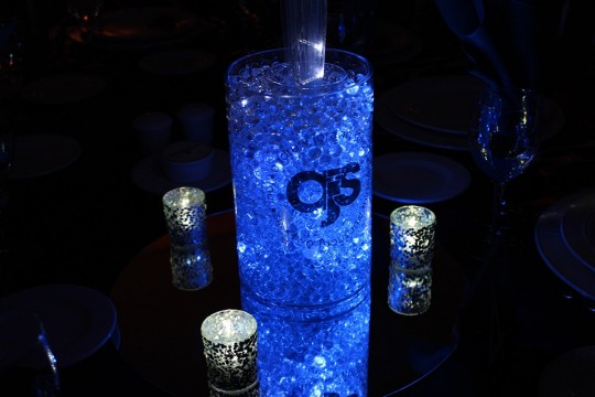 Bar Mitzvah Centerpiece with Aqua Gems, LED Lighting & Logo Decal