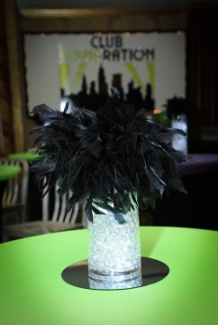High Top Centerpiece with Aqua Gems & Feathers
