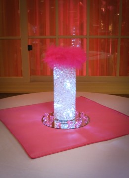 Mini Vase with Aqua Gems, LED Lights & Feather Trim Centerpiece