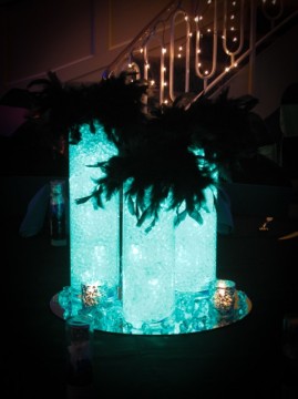 Vases with Gems, LED Lights & Feather Trim Centerpiece