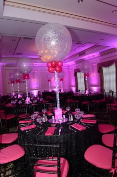 Silver Sparkle Balloon Centerpiece with Hot Pink Aqua Gems & LED Lights