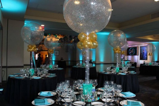 LED Sparkle Balloons & Aqua Gem Centerpieces at Columbia Faculty House