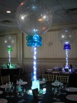 Sparkle Balloon Centerpiece with Aqua Gems Base & LED Lighting