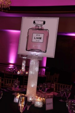 Fashion Themed  Logo Centerpiece with LED Gems & Votive Candles
