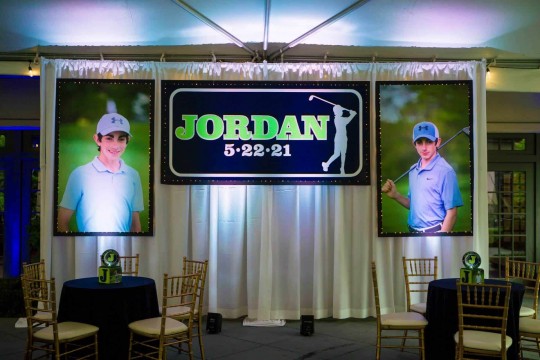 Golf Themed Backdrop with Custom Logo & Blowup Photos for Bar Mitzvah