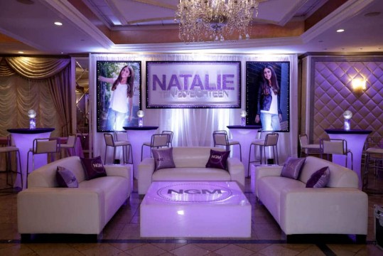 Bat Mitzvah Backdrop with Glittered Name & Date & Blowup Photos at Seasons