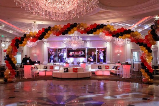Broadway Themed Bar Mitzvah Backdrop with Custom Logo & Blowup Photos at The Rockleigh, NJ
