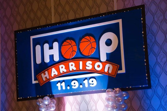 Custom Basketball Themed Bar Mitzvah Logo Backdrop
