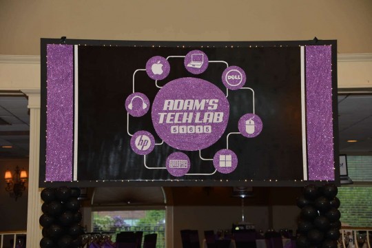 Technology Themed Bar Mitzvah Backdrop with Custom Logo & Lights