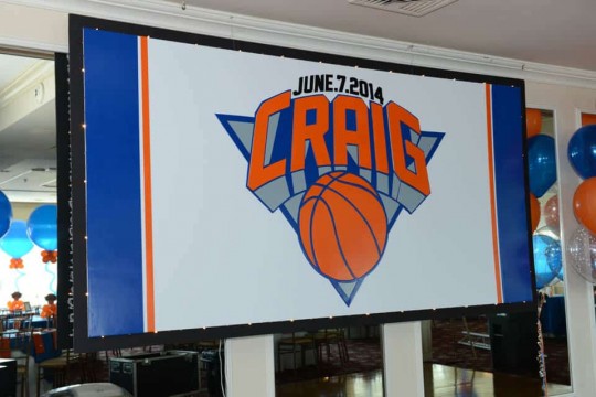 Knicks Basketball Themed Bar Mitzvah Backdrop with Custom Logo