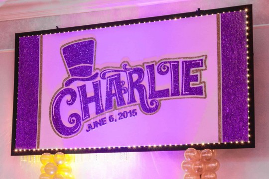 Wonka Themed Bar Mitzvah Backdrop with Custom Logo & Lights