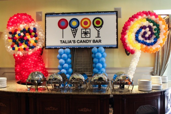 Candy Themed Backdrop with Gum ball Machine & Lollipop Balloon Sculpture