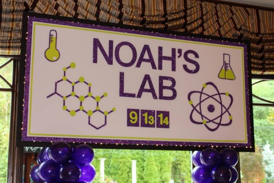 Custom Cut & Glittered Science Themed Bar Mitzvah Backdrop with Lights