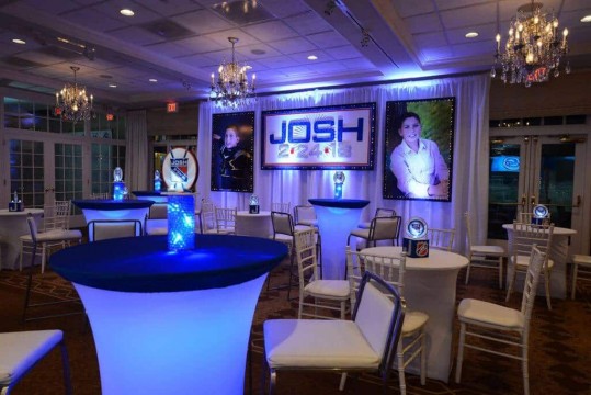 Hockey Themed Backdrop with Custom Logo & Blowup Photos at Preakness Hills CC