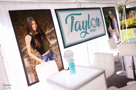 Custom LED Backdrop and Mounted Blow Up Photos for Tent Bat Mitzvah Decor