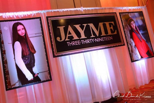 Custom Bat Mitzvah Backdrop with Glittered Name and Blowup Photos