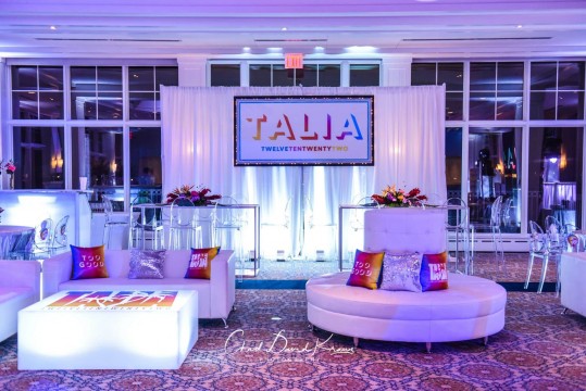 Bat Mitzvah Logo Backdrop with Lights on LED Curtain for Bat Mitzvah at Beach Point Club