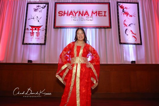 Asian Themed Bat Mitzvah Backdrop with Blowup Graphics & Lights at Temple Israel Center, White Plains