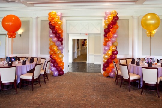 Fall Themed Balloon Columns with Lights at Entrance