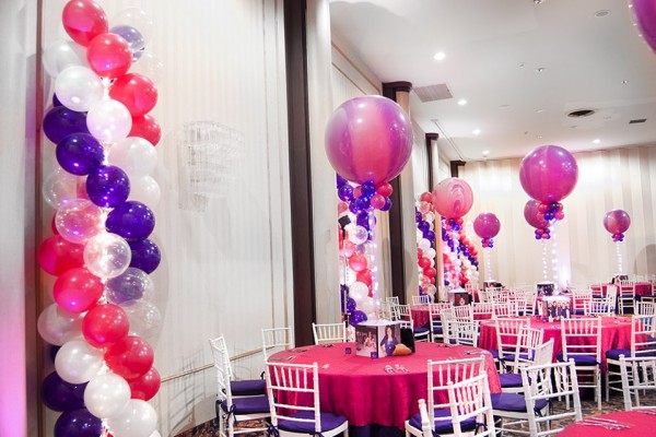 Hot Pink & Purple Balloon Columns with Lights