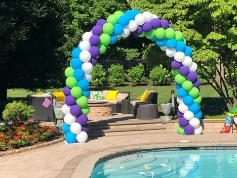 Backyard Balloon Arch by Pool for Outdoor Event