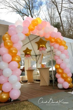Pink & Gold Balloon Arch for Outdoor Tent Bat Mitzvah