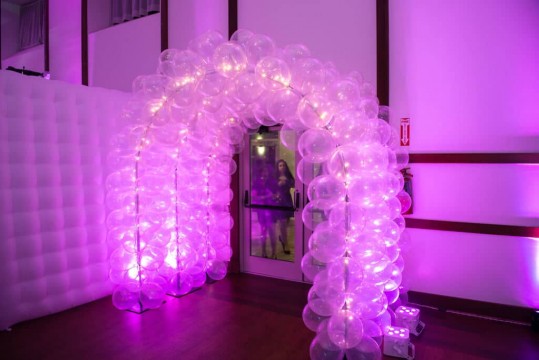 Pink LED Balloon Tunnel for Bat Mitzvah Entrance