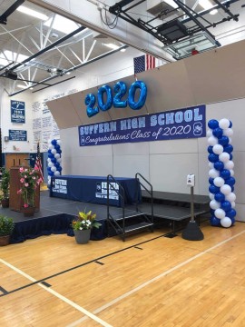 Blue & White Balloon Columns with 2020 Arch for Graduation