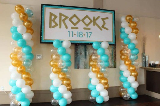 Gold & Turquoise Balloon Columns with Lights for Greek Themed Bat Mitzvah