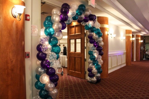 Purple, Teal & Snowflake Balloon Arch with Lights