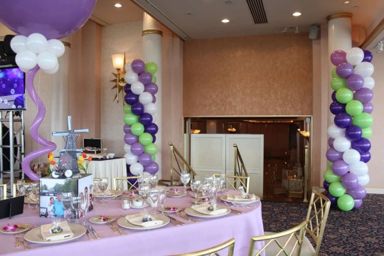 Purple & Lime Balloon Columns at Bat Mitzvah Room Entrance