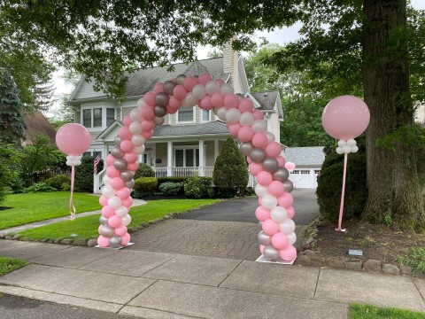 Pink, White & Silver Balloon Arch for Outdoor Bat Mitzvah