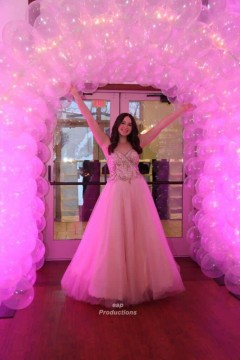 Bat Mitzvah Balloon Tunnel Entrance with Hot Pink Lighting