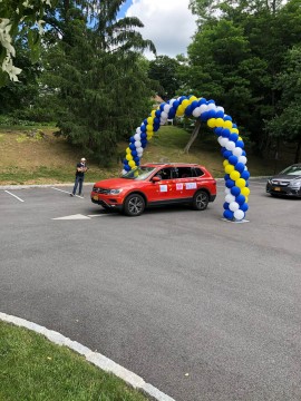 Blue & Yellow Balloon Arch for Outdoor School Graduation
