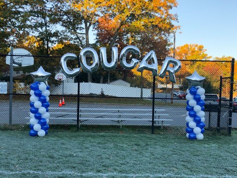Mylar Letters Balloon Arch with Balloon Columns for Outdoor Corporate Event Decor