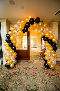 Gold & Black Doorway Balloon Arch with Lights