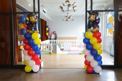 Paw Patrol Balloon Column by  Door for First Birthday Party Decor
