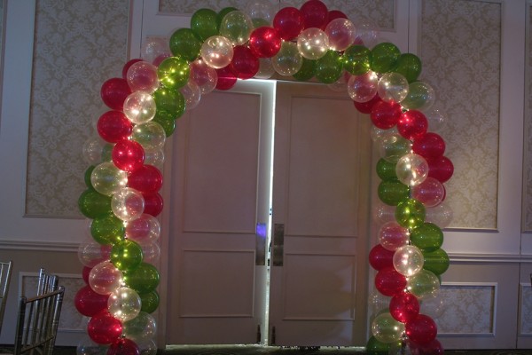 Pink & Lime Balloon Arch with Lights over Doorway
