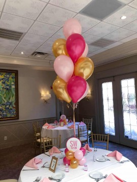 Pink & Gold Balloon Centerpiece with Custom Logo Base