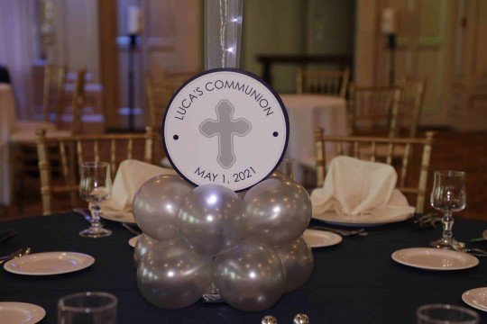 Silver Sparkle Balloon with Custom Logo Base for Communion