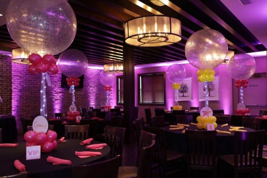 LED Sparkle Balloon Centerpieces for Hot Pink & Yellow Neon Themed Bat Mitzvah at the Park West Loft, NJ
