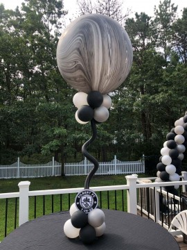 Black & White Balloon Centerpiece with Custom Soccer Logo in Base