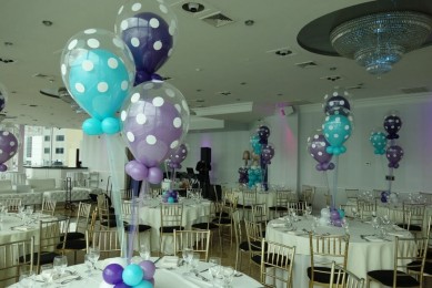 Turquoise, Purple & Lavender Polka Dot Balloon in Balloon Centerpiece