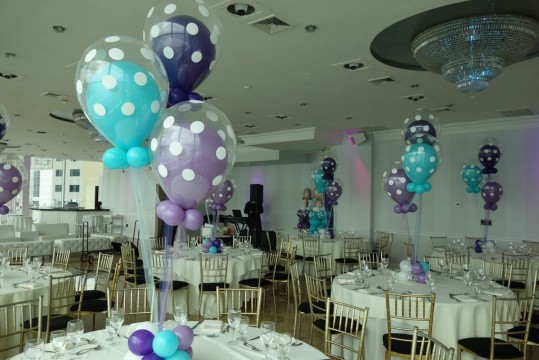 Turquoise, Purple & Lavender Polka Dot Balloon in Balloon Centerpiece