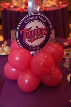 Hot Pink Balloon Centerpiece Base with Custom Twins Logo