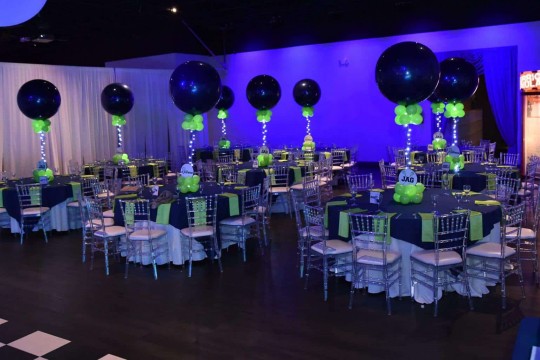 Lacrosse Themed Balloon Centerpieces with LED Lights and Custom Logo Base at Club LED, Nanuet
