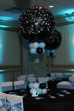 Black & Light Blue Star Balloon Centerpiece with Star Mobile