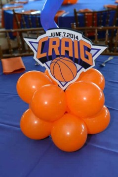 Custom Logo Sign in Balloon Base for Knicks Themed Bar Mitzvah